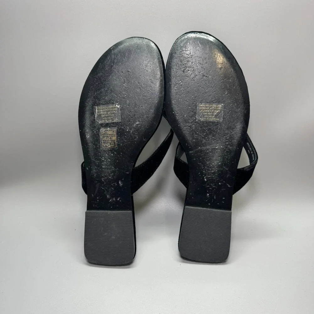 Tory Burch Classic Pave Logo Flip Flop Velvet Napa Leather‎ Black Sz 10 M
